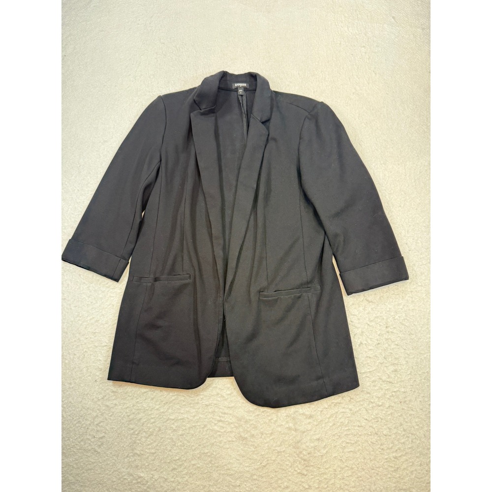 Express Womens Black Open Front Blazer 3/4 Cuffed Sleeve Size Medium